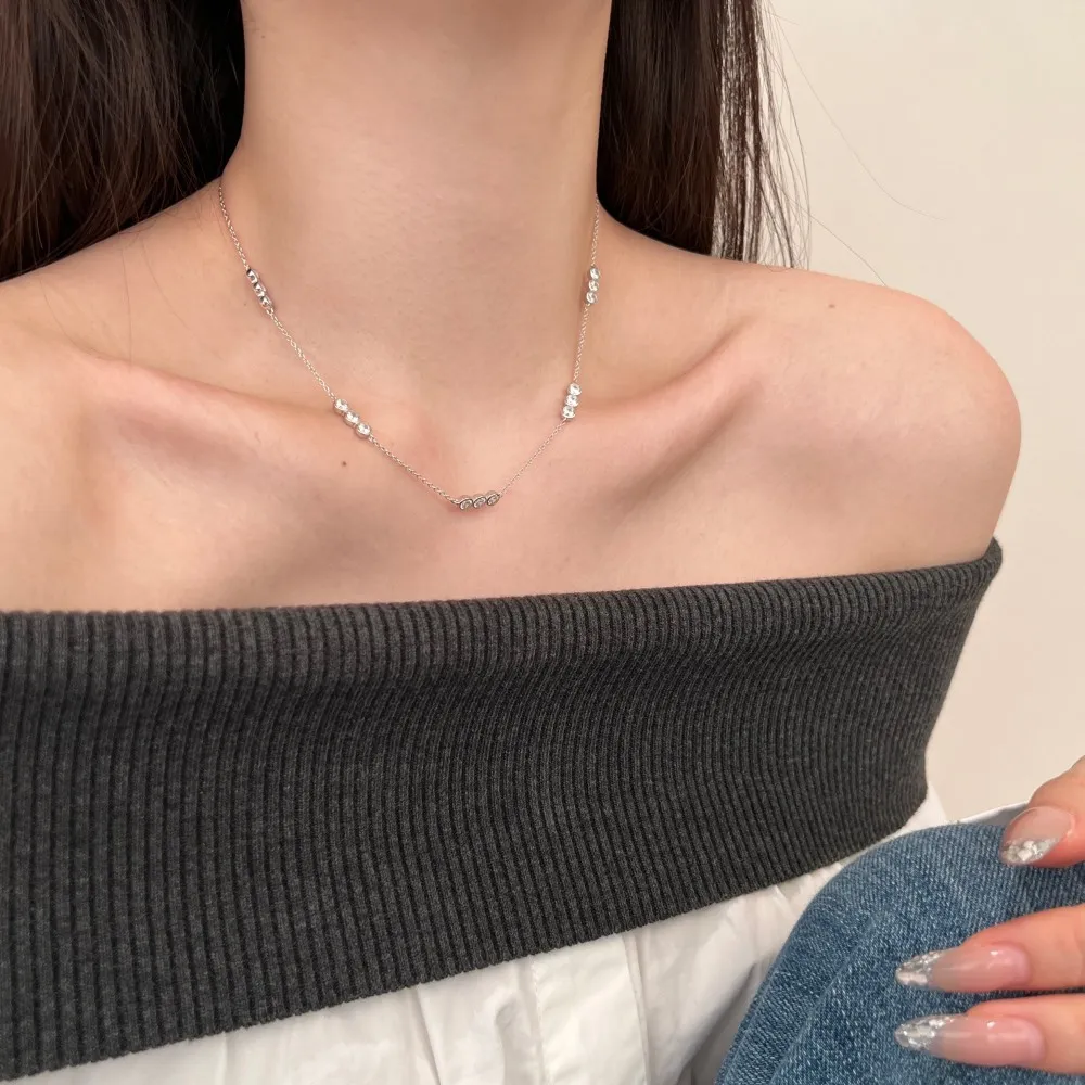 925 Sterling Silver Three Zirconia Chain Necklace 80100016 - image2