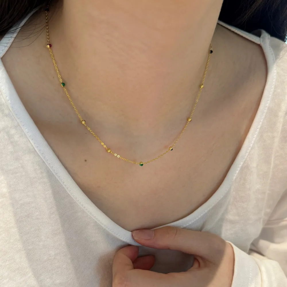 S925 Vintage Colorful Beads Chain Necklace 80100018 - image1