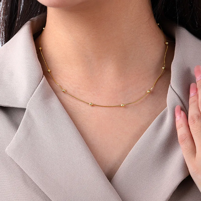 S925 Round Beads Snake Chain Necklace 80100022 - image1