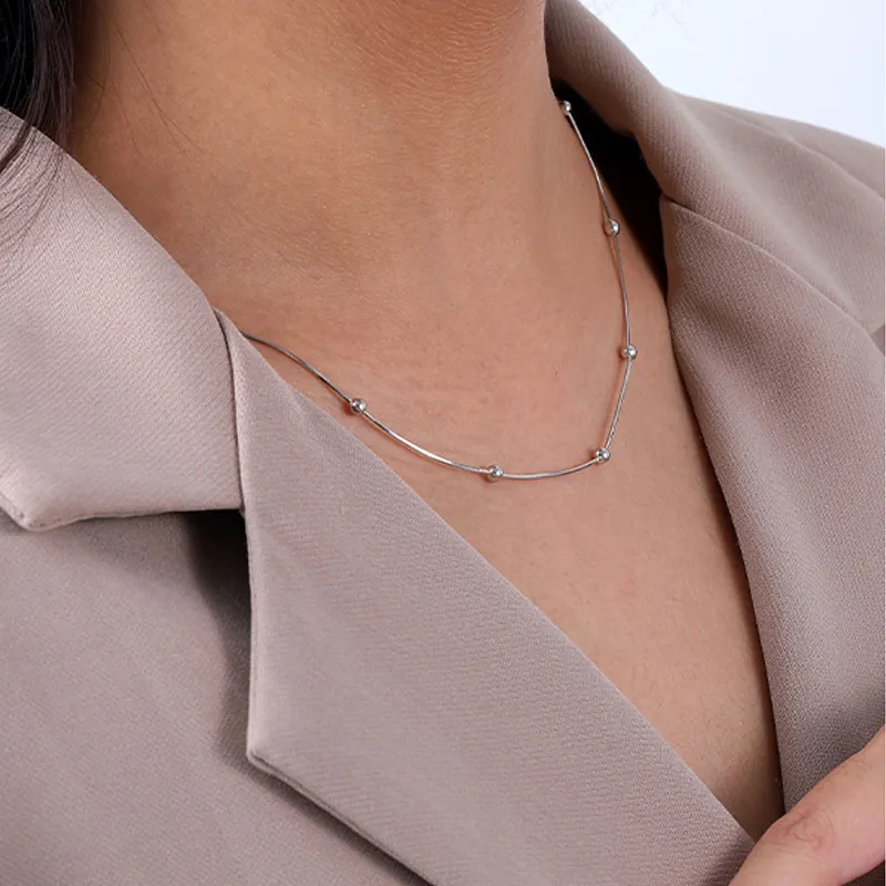 S925 Round Beads Snake Chain Necklace 80100022 - image2