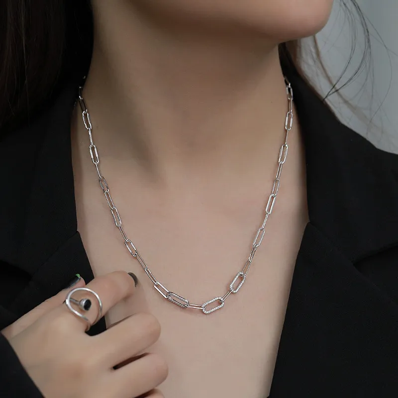 S925 Sterling Silver Hiphop Linked Chain Necklace 80100024 - image1