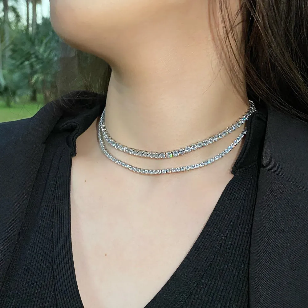 925 Sterling Silver 2/3/4mm Zirconia Tennis Necklace 80100028 - image1