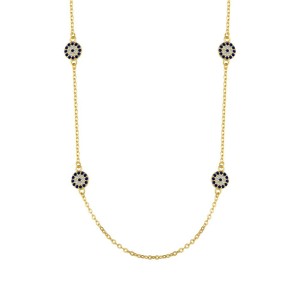 925 Sterling Silver Round Zirconia Evil Eye Necklace 80100029