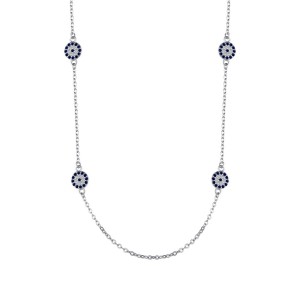 925 Sterling Silver Round Zirconia Evil Eye Necklace 80100029