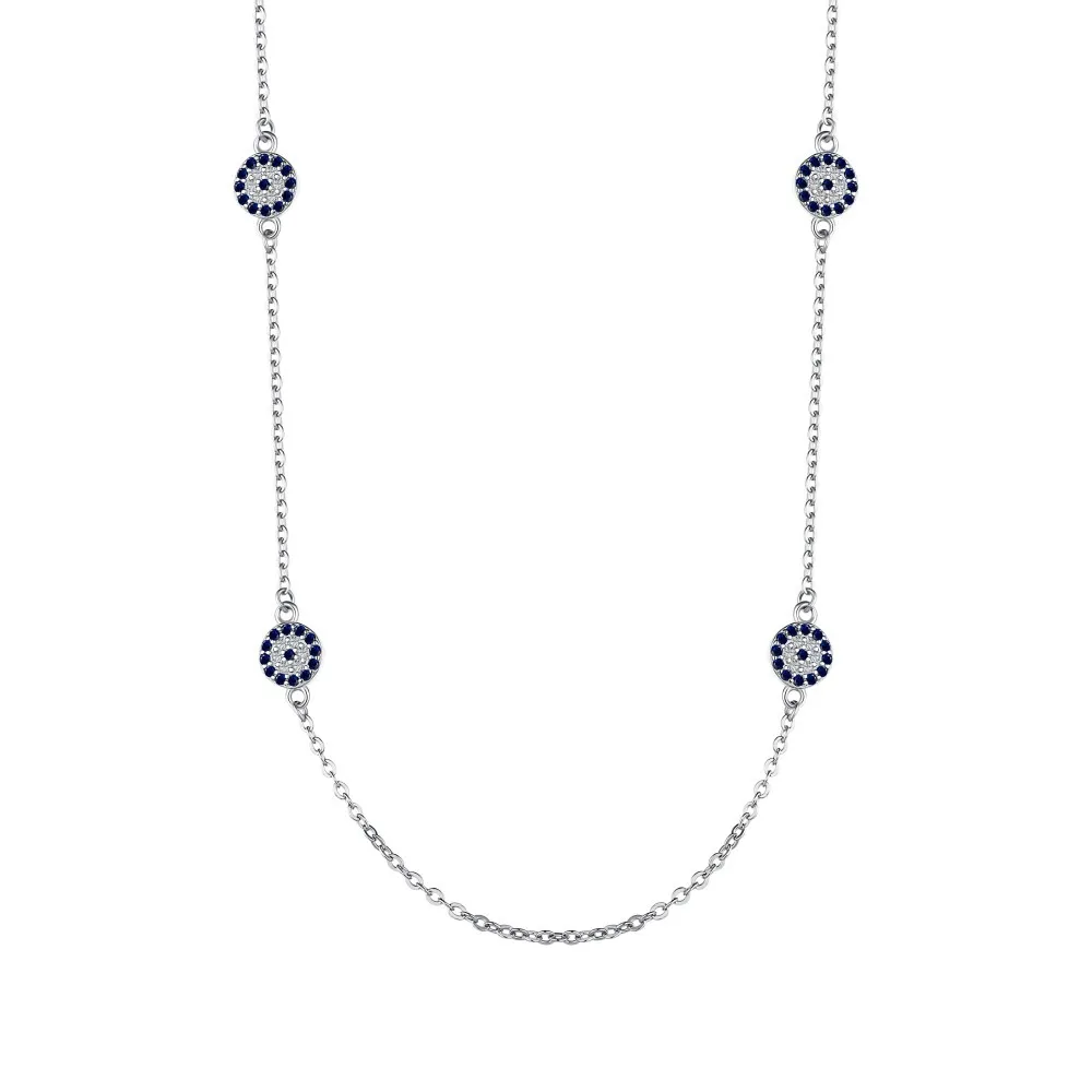 925 Sterling Silver Round Zirconia Evil Eye Necklace 80100029