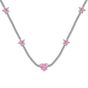 8A Zirconia Flower Heart Pendant Tennis Necklace 80100033