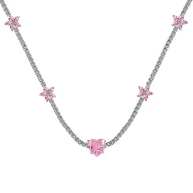 8A Zirconia Flower Heart Pendant Tennis Necklace 80100033