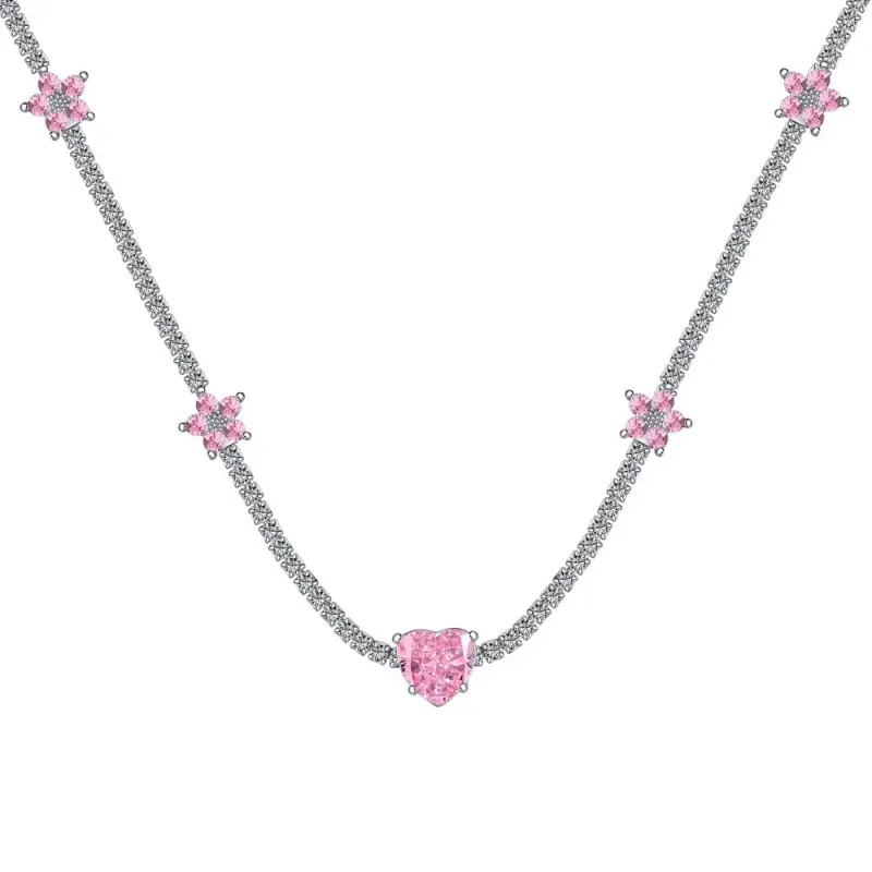 8A Zirconia Flower Heart Pendant Tennis Necklace 80100033