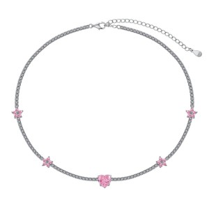 8A Zirconia Flower Heart Pendant Tennis Necklace 80100033