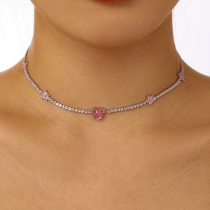 8A Zirconia Flower Heart Pendant Tennis Necklace 80100033