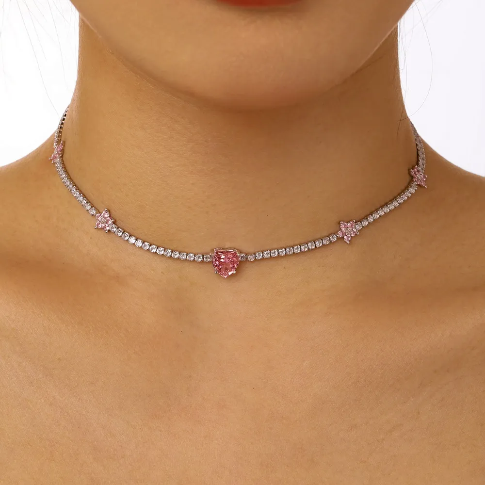8A Zirconia Flower Heart Pendant Tennis Necklace 80100033 - image2