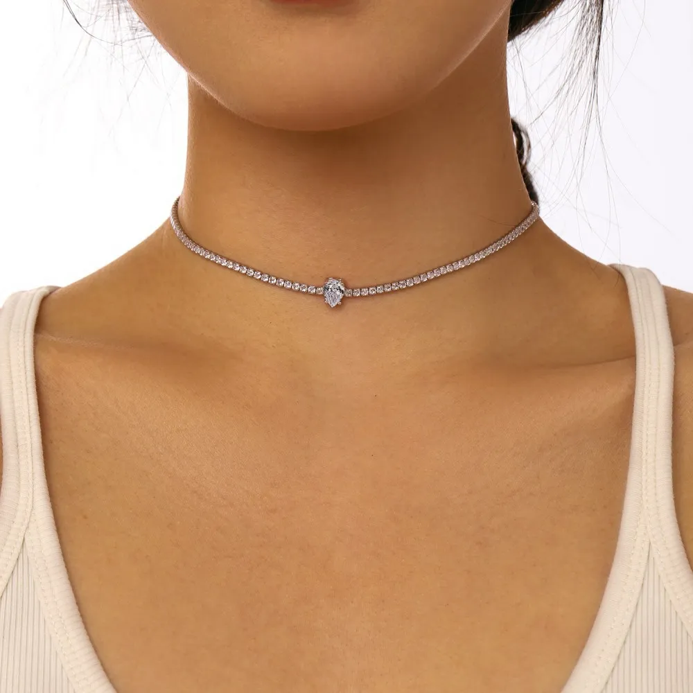 8A Zirconia Pear Pendant Tennis Necklace 80100034 - image5