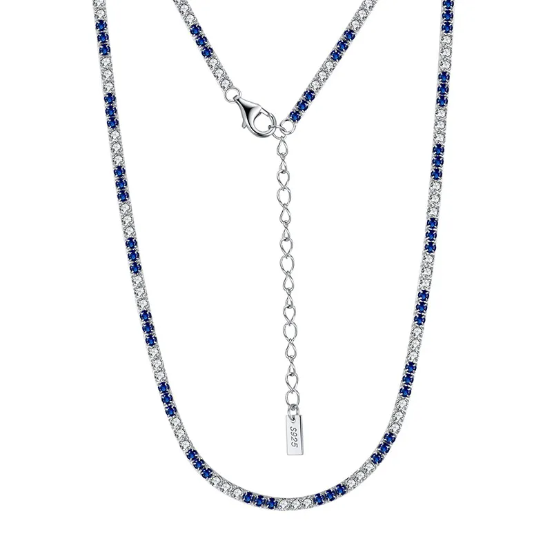 Blue White 2mm Zirconia Tennis Necklaces 80100039