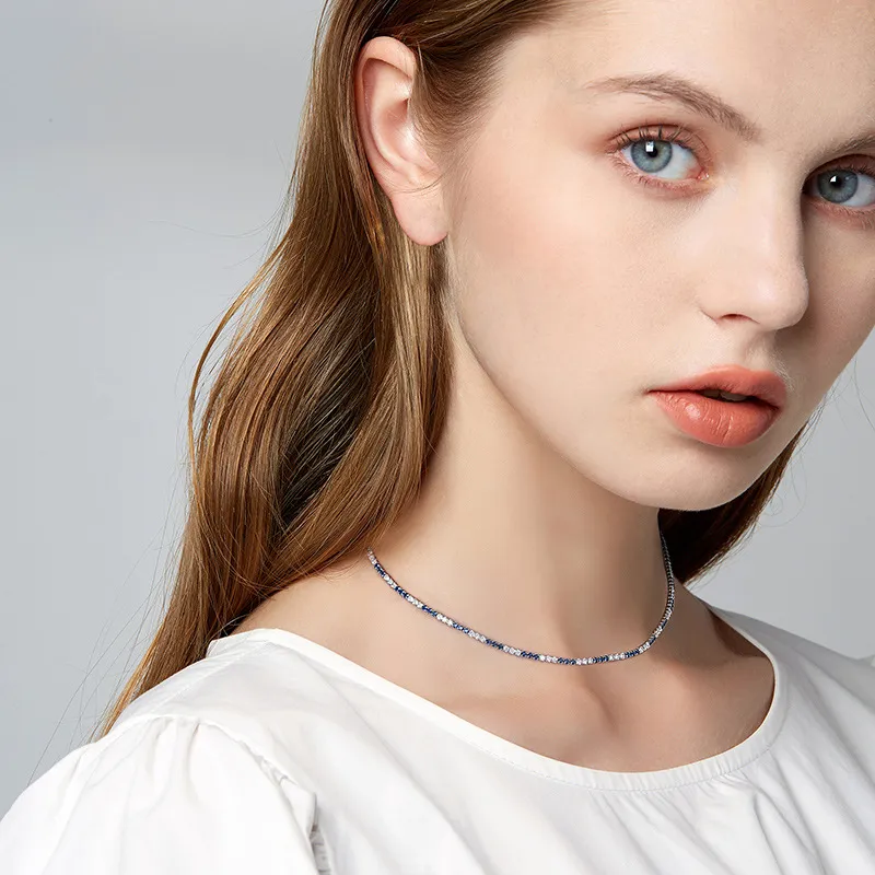 Blue White 2mm Zirconia Tennis Necklaces 80100039 - image1