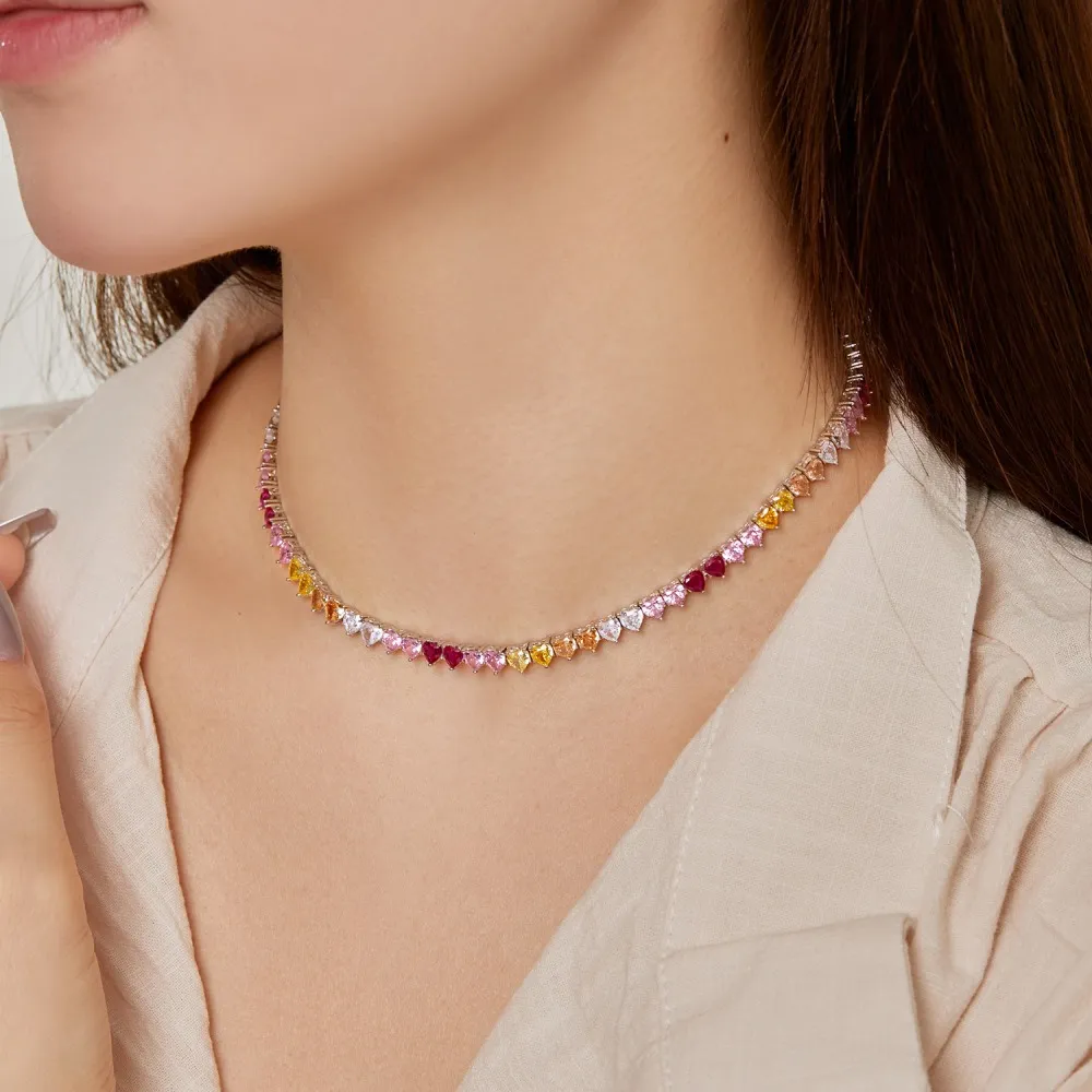 Rainbow 4mm Heart Zirconia Tennis Necklaces 80100041 - image1