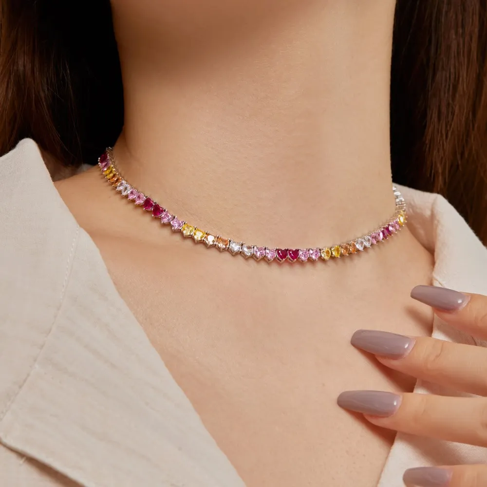 Rainbow 4mm Heart Zirconia Tennis Necklaces 80100041 - image2