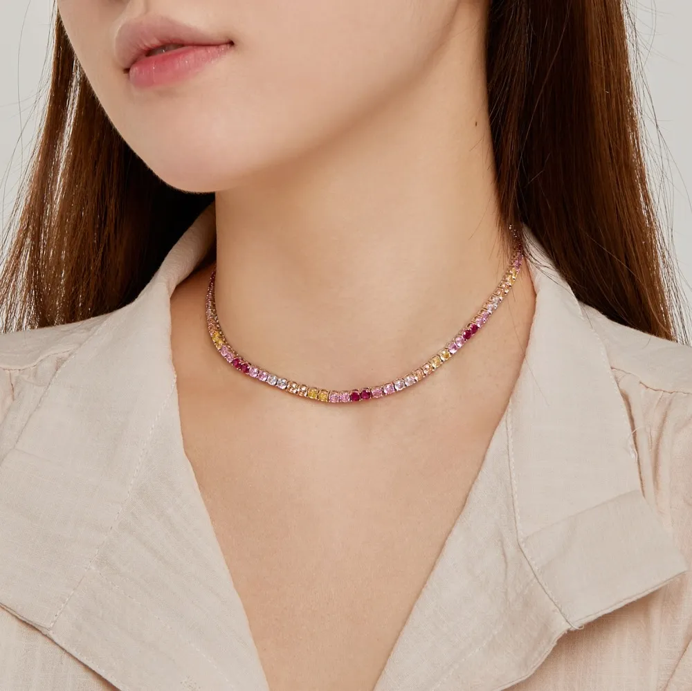 Rainbow 4mm Round Zirconia Tennis Necklaces 80100042 - image1