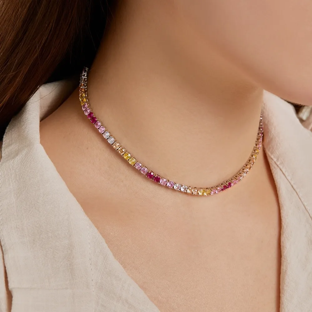Rainbow 4mm Round Zirconia Tennis Necklaces 80100042 - image2