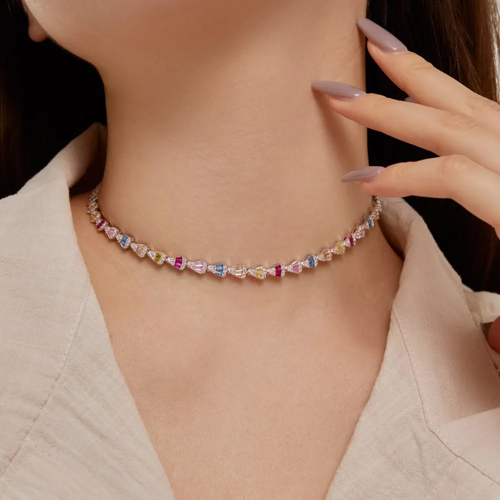 Rainbow 4mm Teardrop Zirconia Tennis Necklaces 80100043 - image1