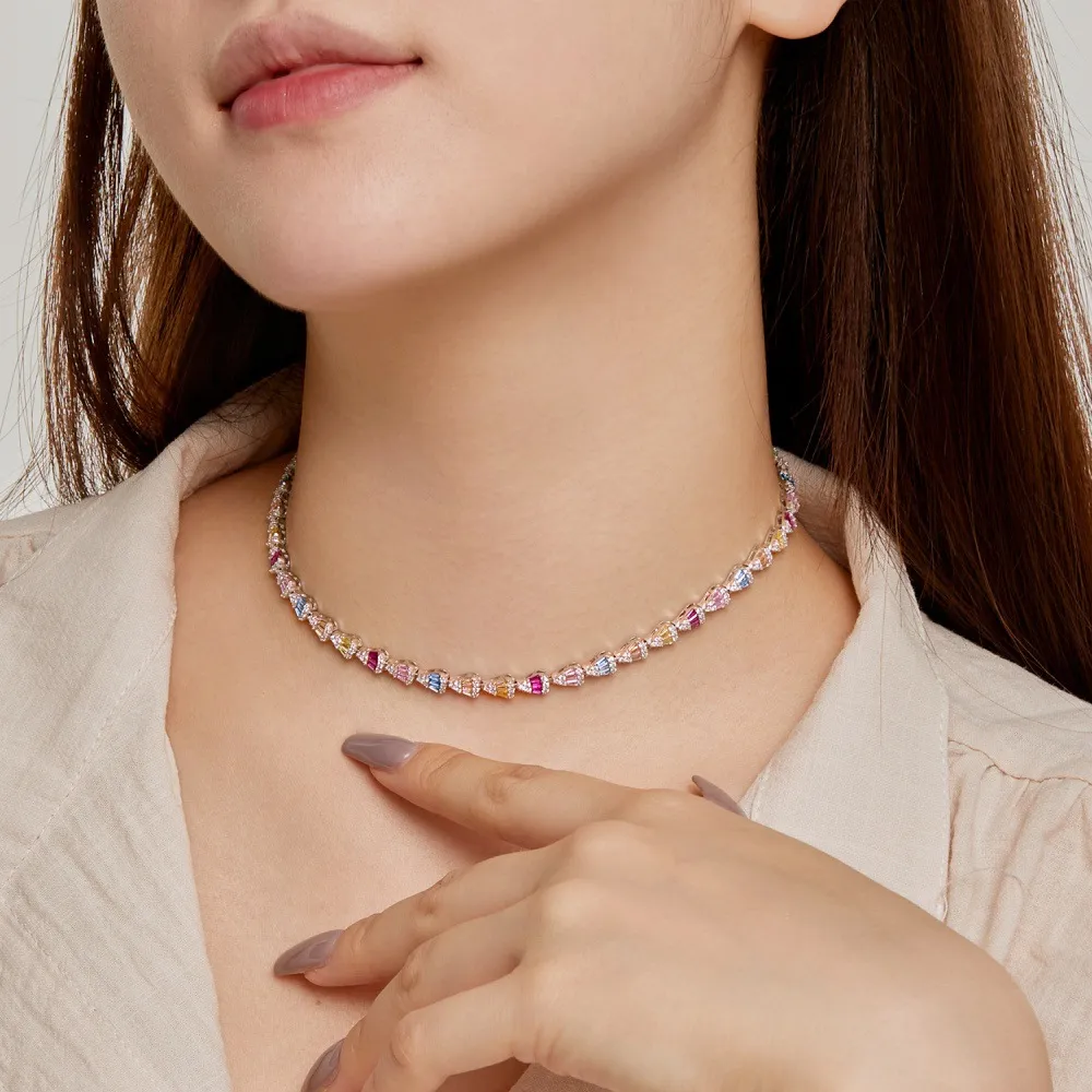 Rainbow 4mm Teardrop Zirconia Tennis Necklaces 80100043 - image2