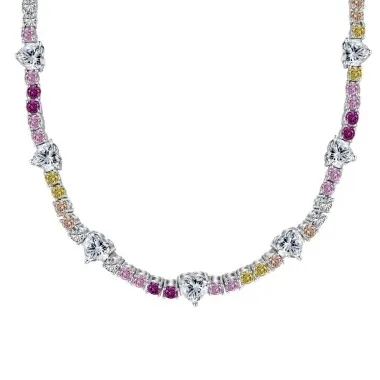 Rainbow Heart Round Zirconia Tennis Necklaces 80100044