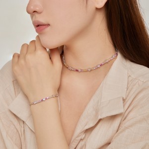Rainbow Heart Round Zirconia Tennis Necklaces 80100044