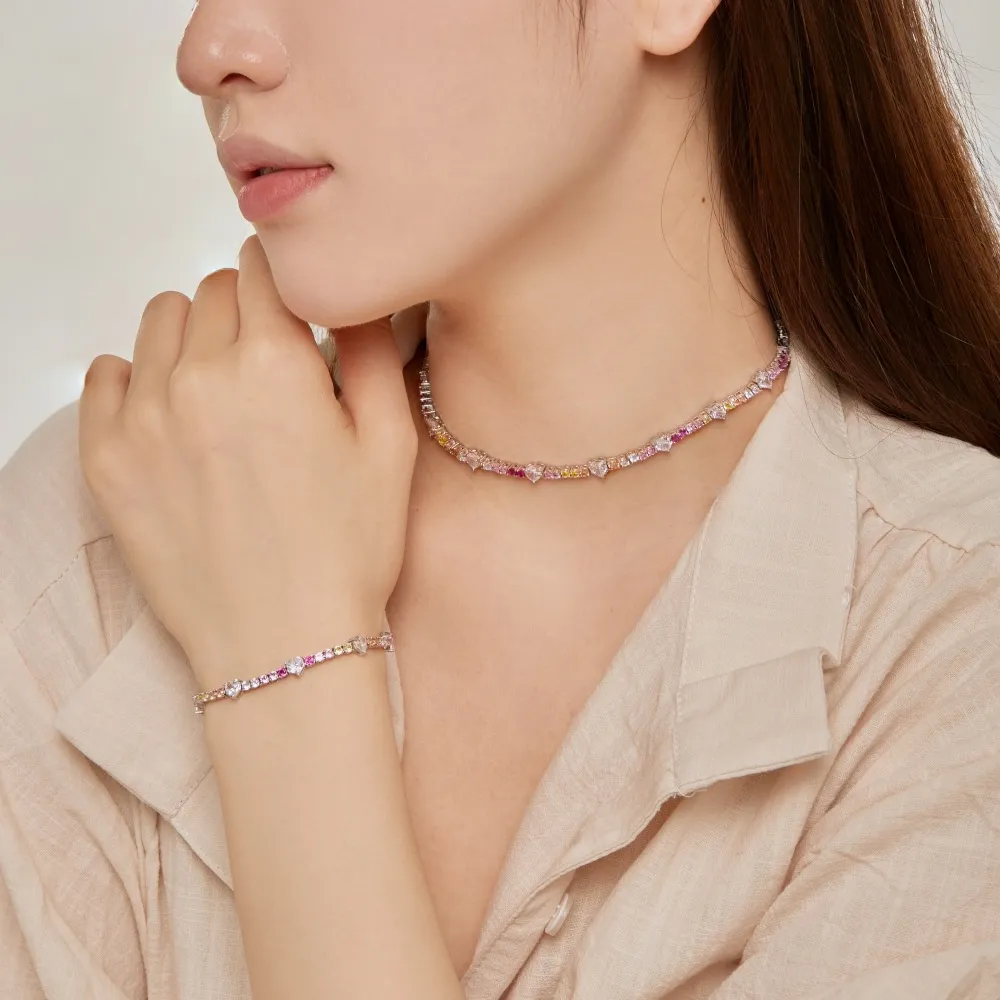 Rainbow Heart Round Zirconia Tennis Necklaces 80100044 - image3