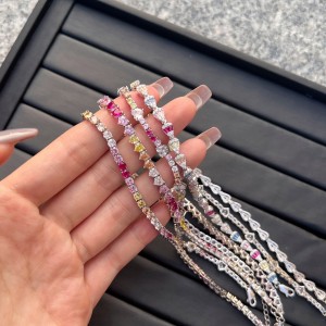 Rainbow Heart Round Zirconia Tennis Necklaces 80100044