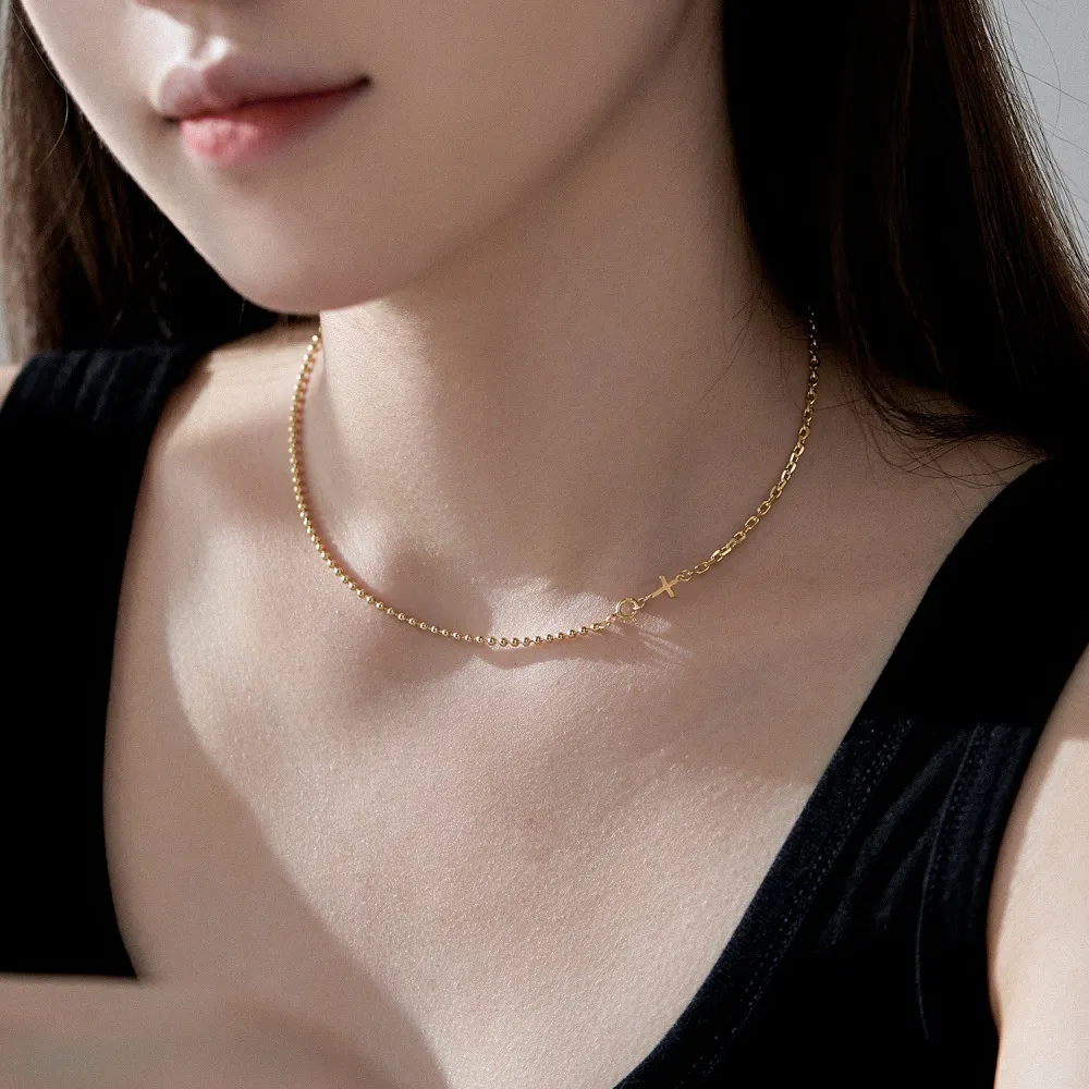 925 Sterling Silver Beads Cross Chain Necklace 80100048 - image1
