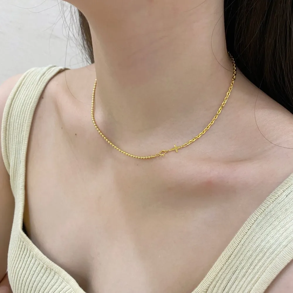 925 Sterling Silver Beads Cross Chain Necklace 80100048 - image2
