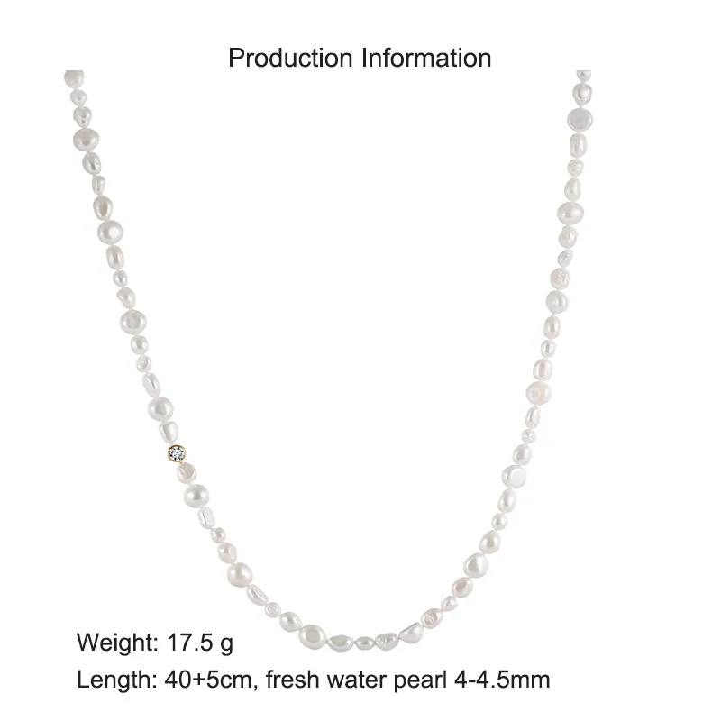 925 Sterling Silver Baroque Fresh Water Pearl Zirconia Necklace 80100053 - image2