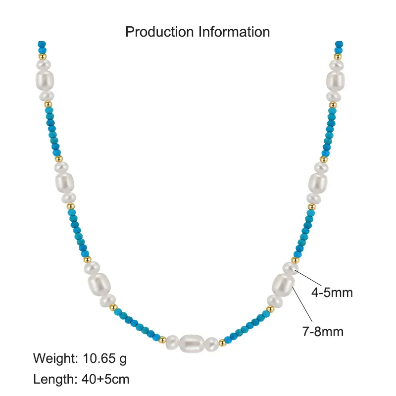 925 Sterling Silver Turquoise Fresh Water Pearl Necklace 80100054 - image2