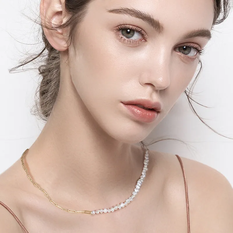 925 Sterling Silver Fresh Water Pearl Linked Chain Necklace 80100055 - image1