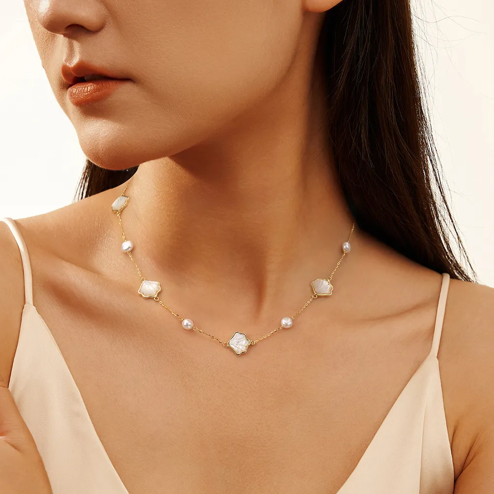 925 Sterling Silver Shell Fresh Water Pearl Necklace 80100057 - image1