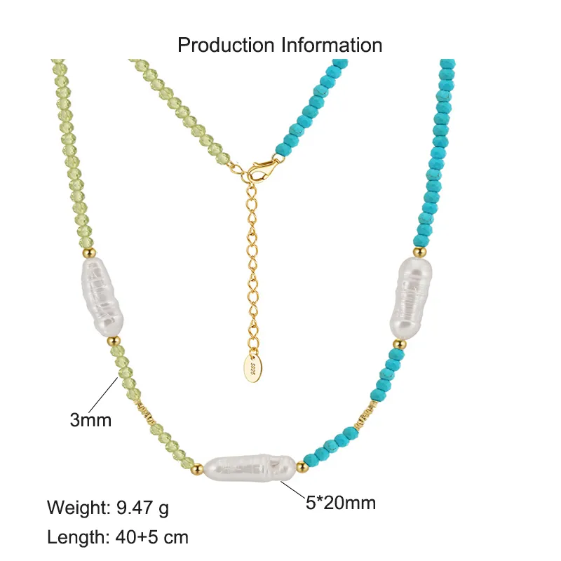 S925 Holiday Turquoise Olivine Braoque Fresh Water Pearl Necklace 80100059 - image2
