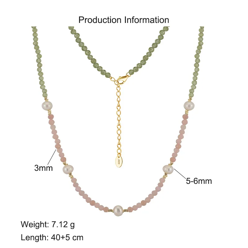 S925 Pink Opal Olivine Fresh Water Pearl Necklace 80100060 - image2