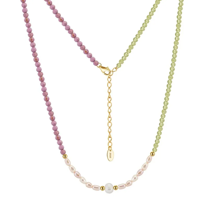 S925 Nature Micarex Olivine Fresh Water Pearl Necklace 80100061