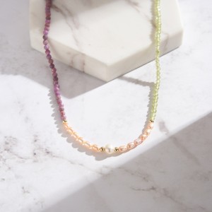 S925 Nature Micarex Olivine Fresh Water Pearl Necklace 80100061