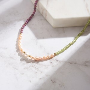S925 Nature Micarex Olivine Fresh Water Pearl Necklace 80100061