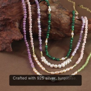 S925 Nature Micarex Olivine Fresh Water Pearl Necklace 80100061