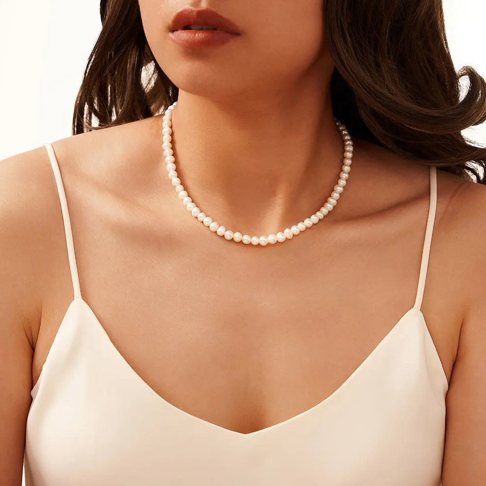 925 Sterling Silver Elegant Fresh Water Pearl Necklace 80100064 - image1