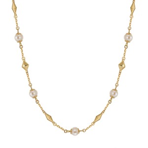 925 Sterling Silver Fresh Water Pearl Geometric Necklace 80100066