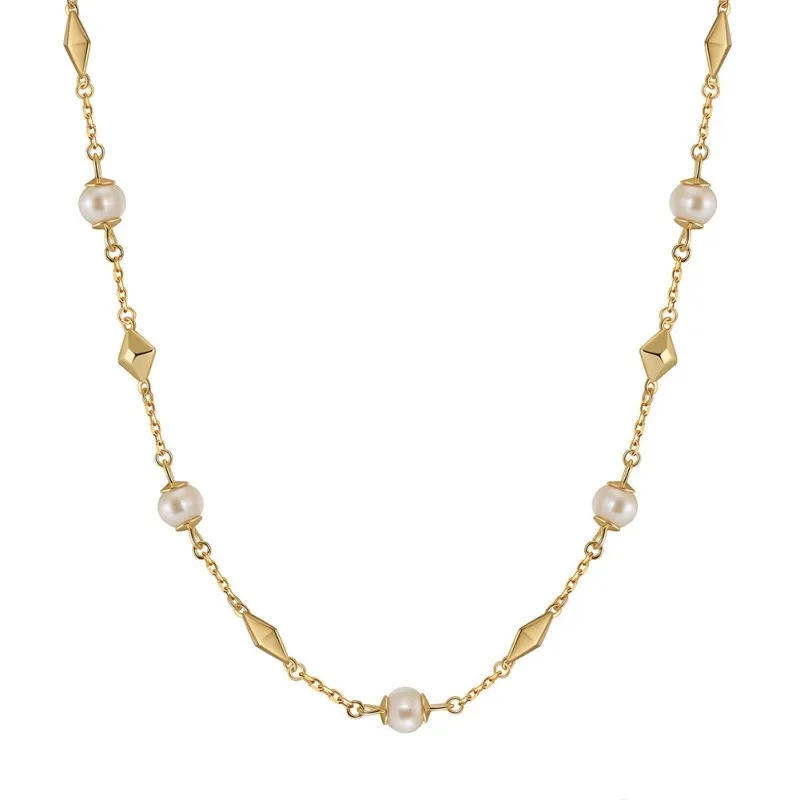 925 Sterling Silver Fresh Water Pearl Geometric Necklace 80100066