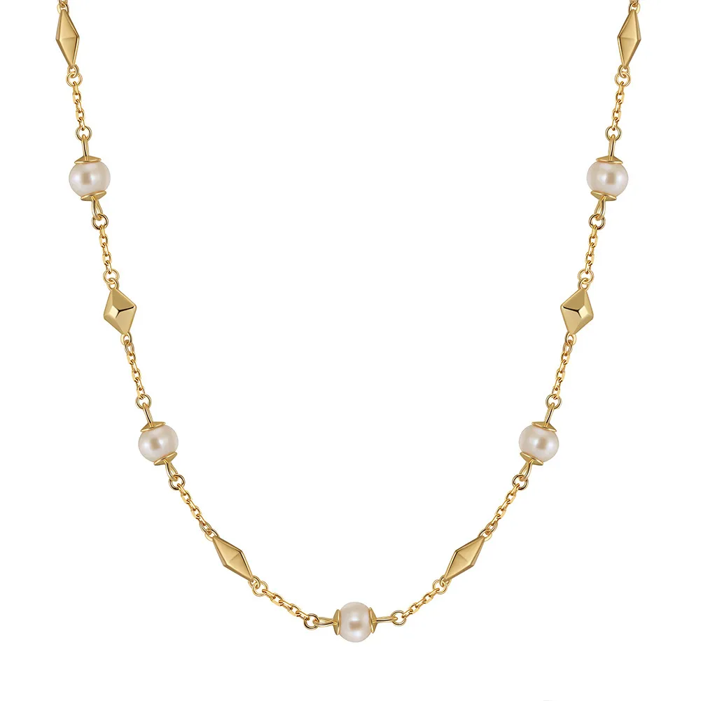 925 Sterling Silver Fresh Water Pearl Geometric Necklace 80100066