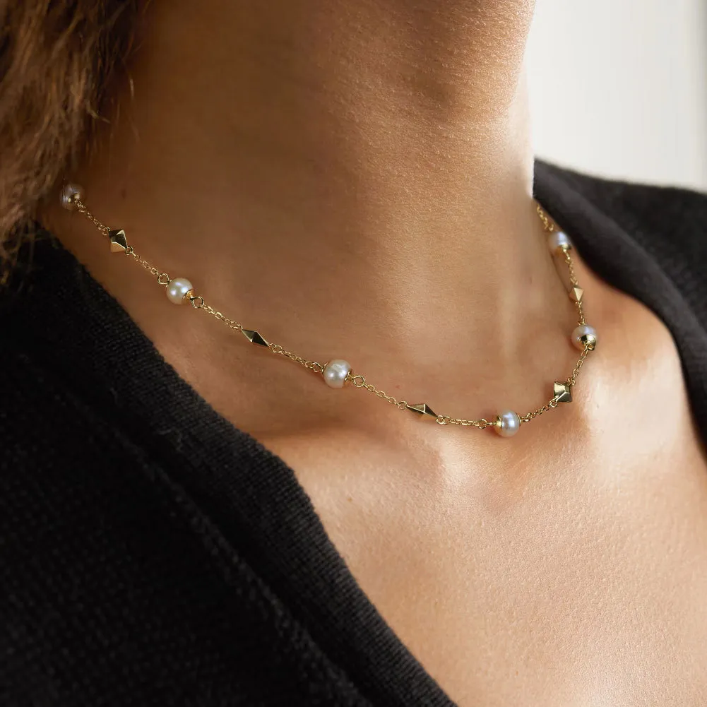 925 Sterling Silver Fresh Water Pearl Geometric Necklace 80100066 - image1