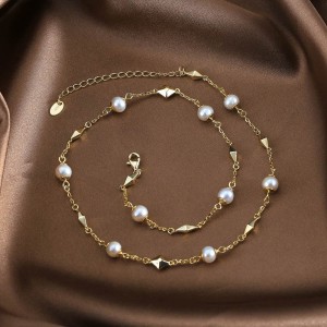 925 Sterling Silver Fresh Water Pearl Geometric Necklace 80100066