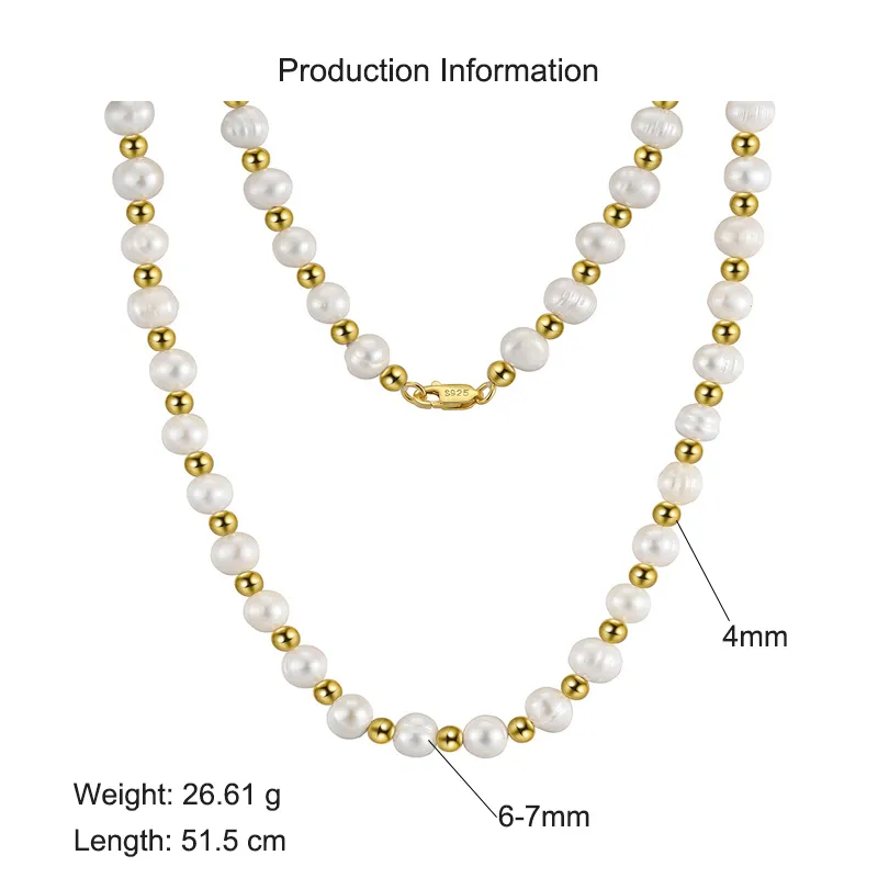 925 Sterling Silver Fresh Water Pearl Beads Necklace 80100068 - image2