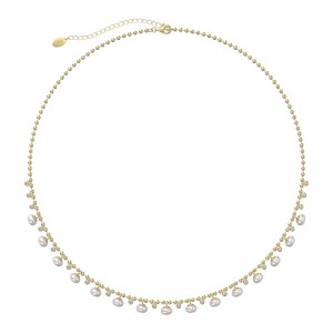 925 Sterling Silver Fresh Water Pearl Zirconia Charm Necklace 80100069