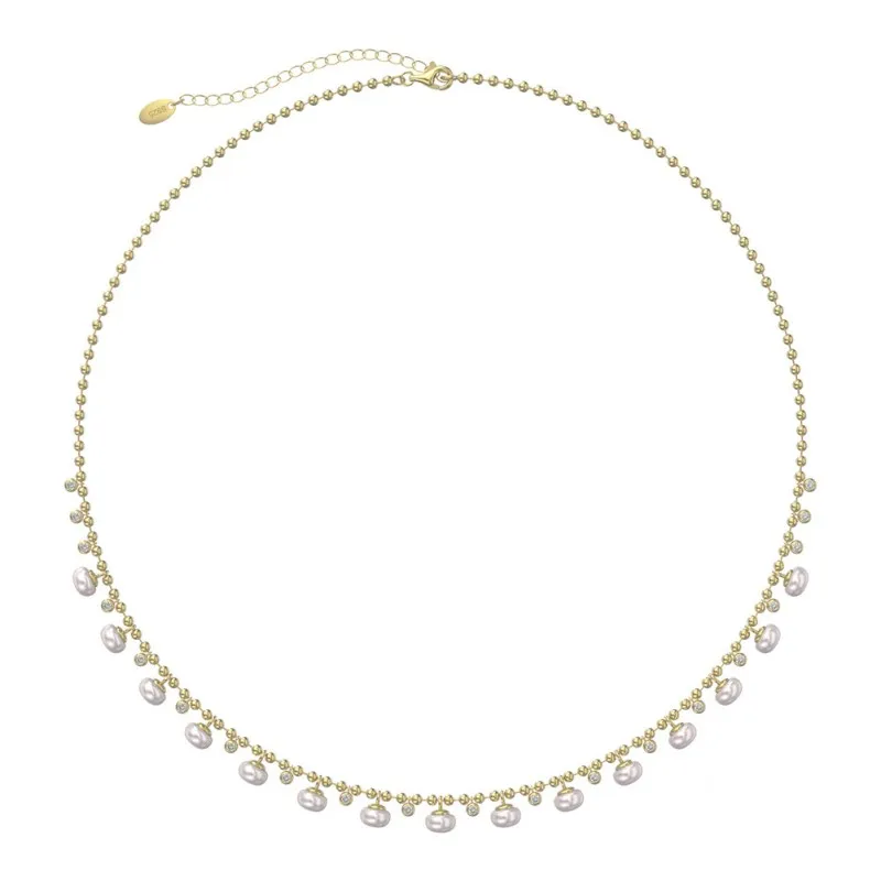 925 Sterling Silver Fresh Water Pearl Zirconia Charm Necklace 80100069