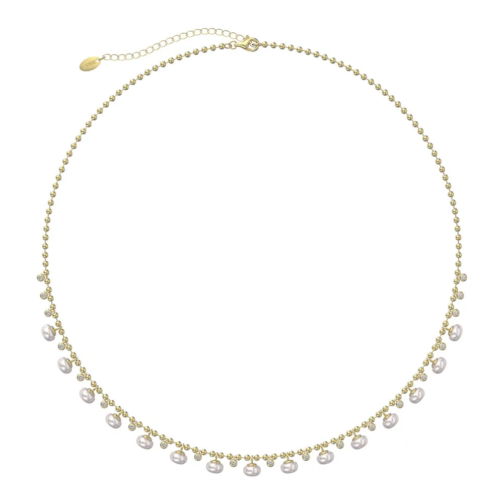 925 Sterling Silver Fresh Water Pearl Zirconia Charm Necklace 80100069
